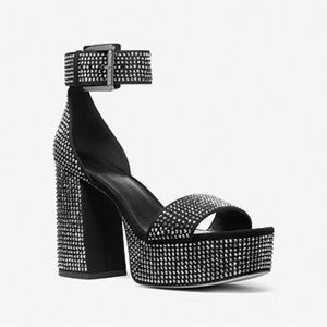 Michael Kors Tara Embellished Crystal Faux Suede Platform Sandal
